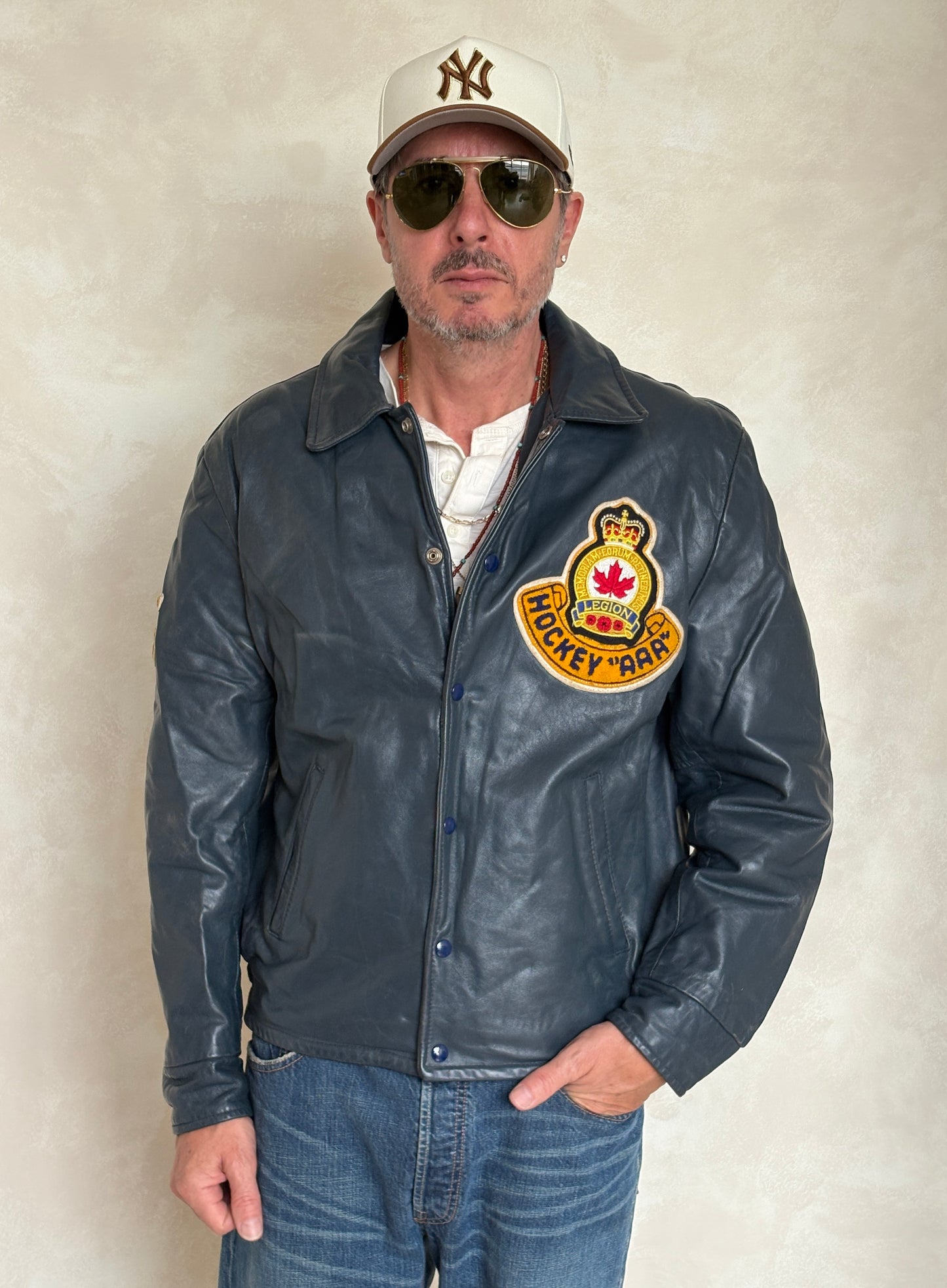Size 42US / 52EU  Vintage Leather Hockey Jacket – Soft Canadian Leather – Made in Canada