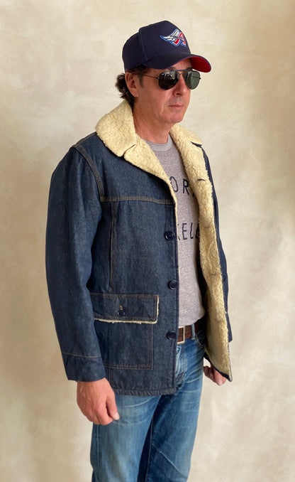 Medium Size Vintage Montgomery Ward Denim Fleece Barn Coat Chore Jacket, Made in USA - Classic Workwear Collectible-AJ357 Studio