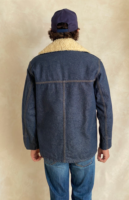 Medium Size Vintage Montgomery Ward Denim Fleece Barn Coat Chore Jacket, Made in USA - Classic Workwear Collectible-AJ357 Studio
