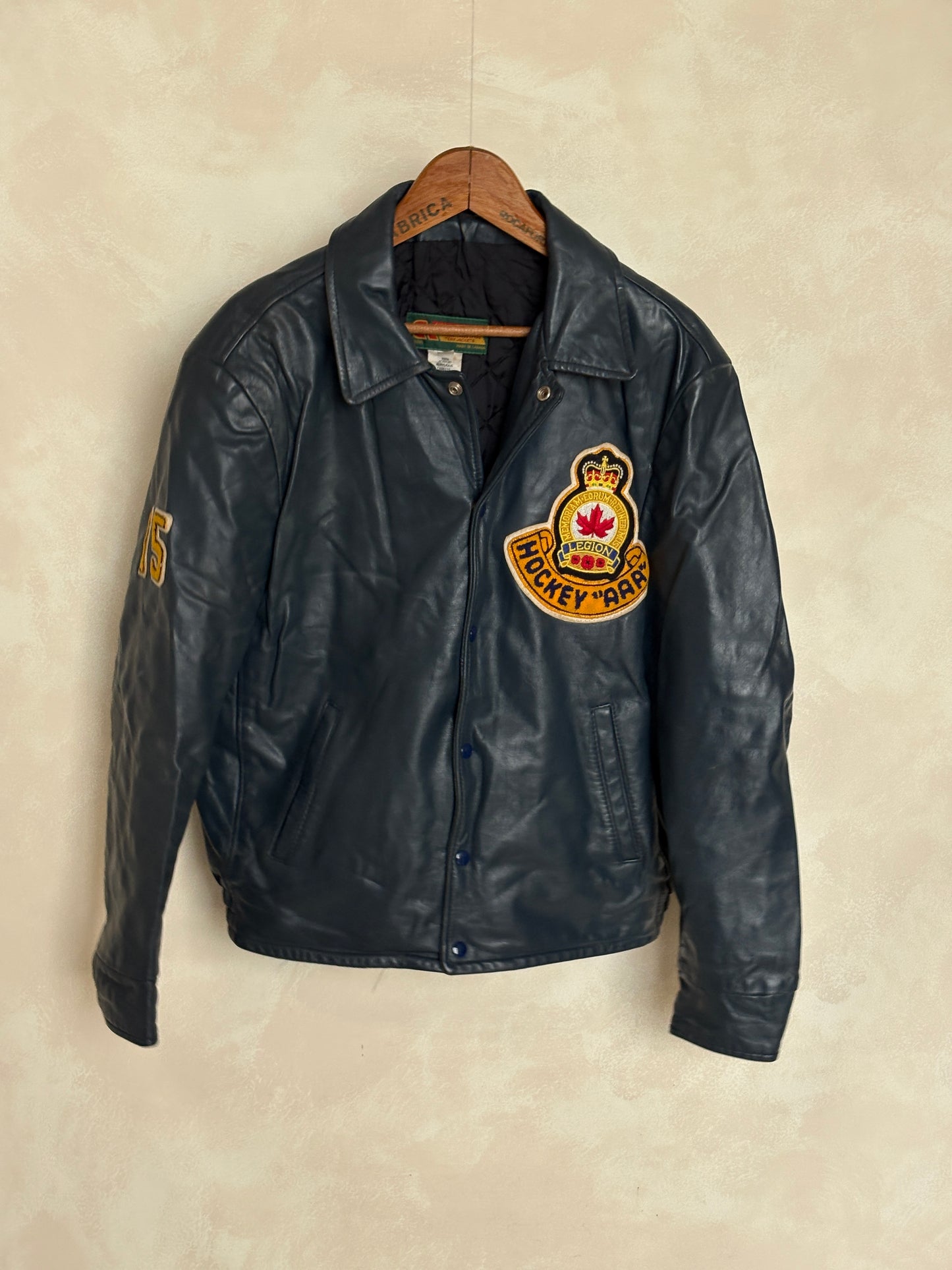 Size 42US / 52EU  Vintage Leather Hockey Jacket – Soft Canadian Leather – Made in Canada