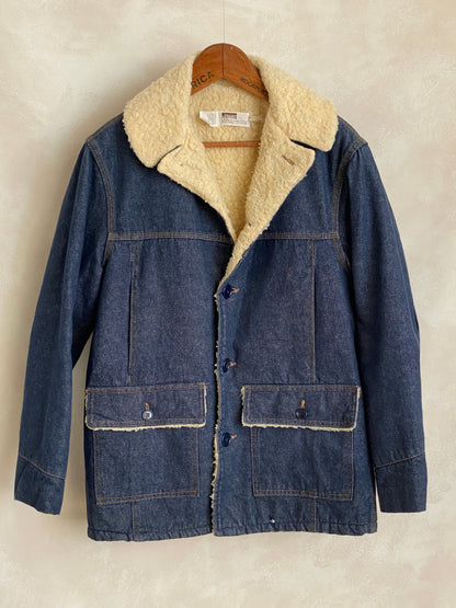 Medium Size Vintage Montgomery Ward Denim Fleece Barn Coat Chore Jacket, Made in USA - Classic Workwear Collectible-AJ357 Studio
