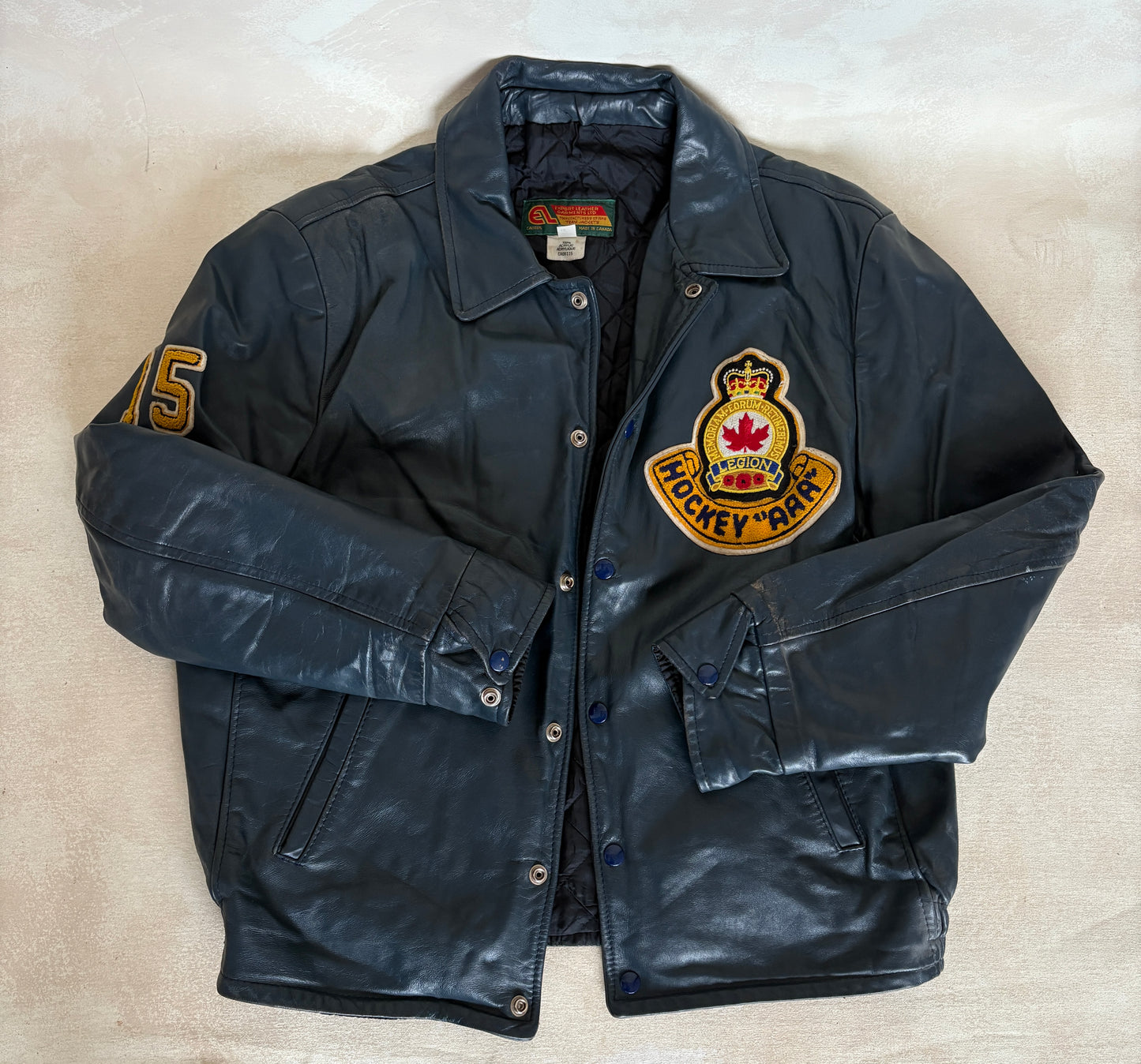 Size 42US / 52EU  Vintage Leather Hockey Jacket – Soft Canadian Leather – Made in Canada