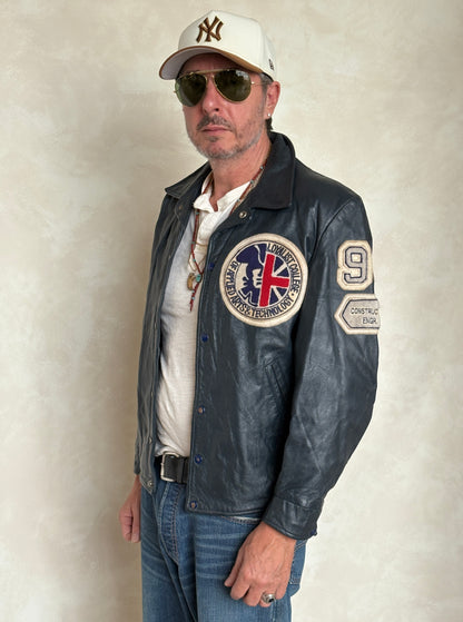 Size 42US / 52EU Vintage 1990 Loyalist College Varsity Leather Jacket — Construction Engineering Program — Made in Canada-AJ357 Studio