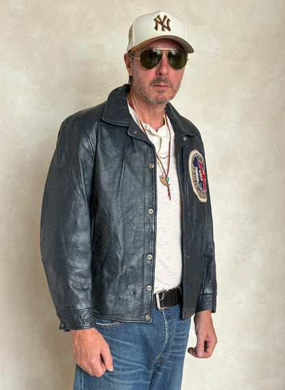 Size 42US / 52EU Vintage 1990 Loyalist College Varsity Leather Jacket — Construction Engineering Program — Made in Canada-AJ357 Studio