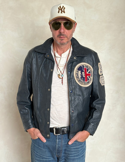 Size 42US / 52EU Vintage 1990 Loyalist College Varsity Leather Jacket — Construction Engineering Program — Made in Canada-AJ357 Studio