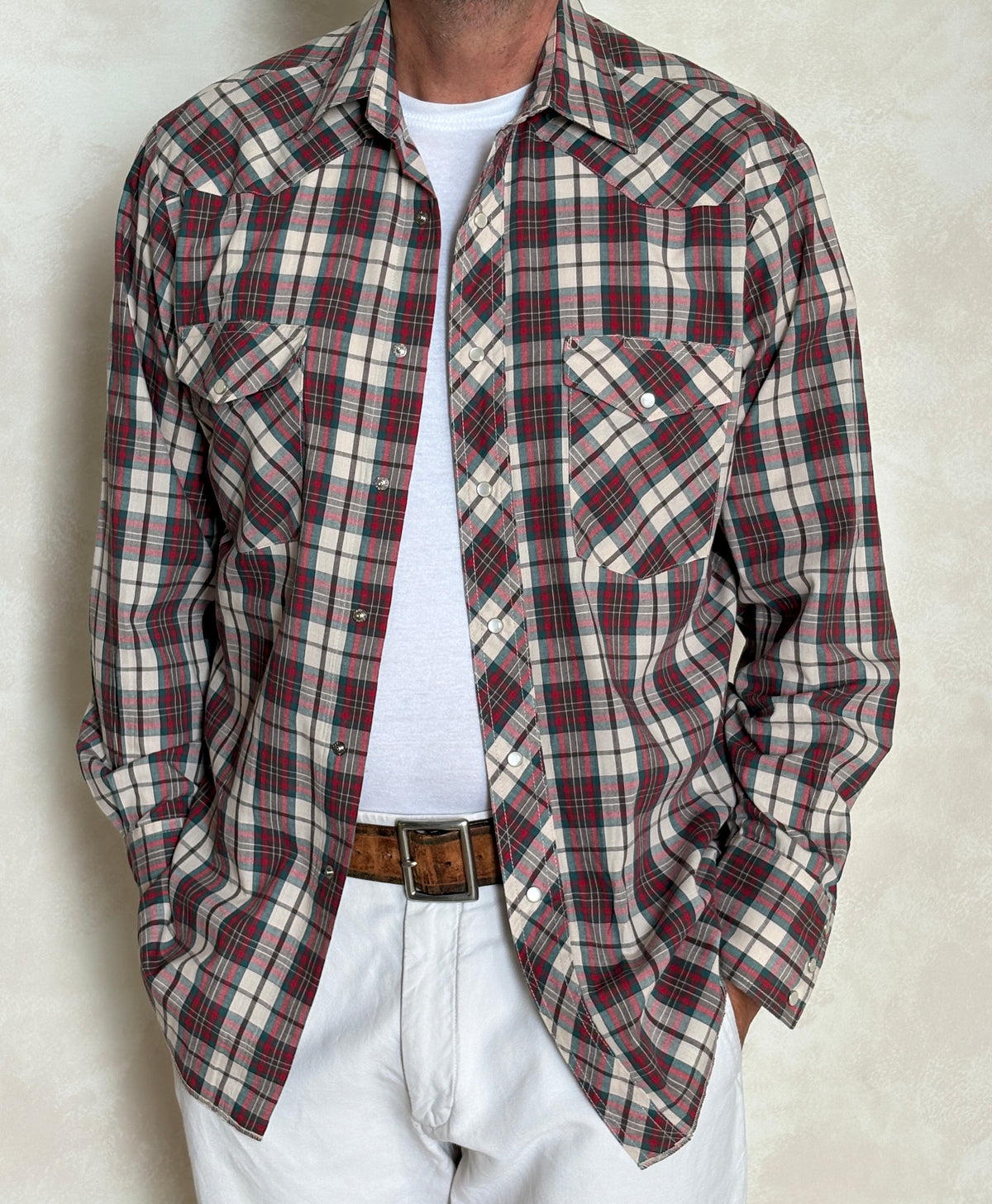 Vintage Rustler Western Plaid Shirt — X-Long Tails — Size Medium