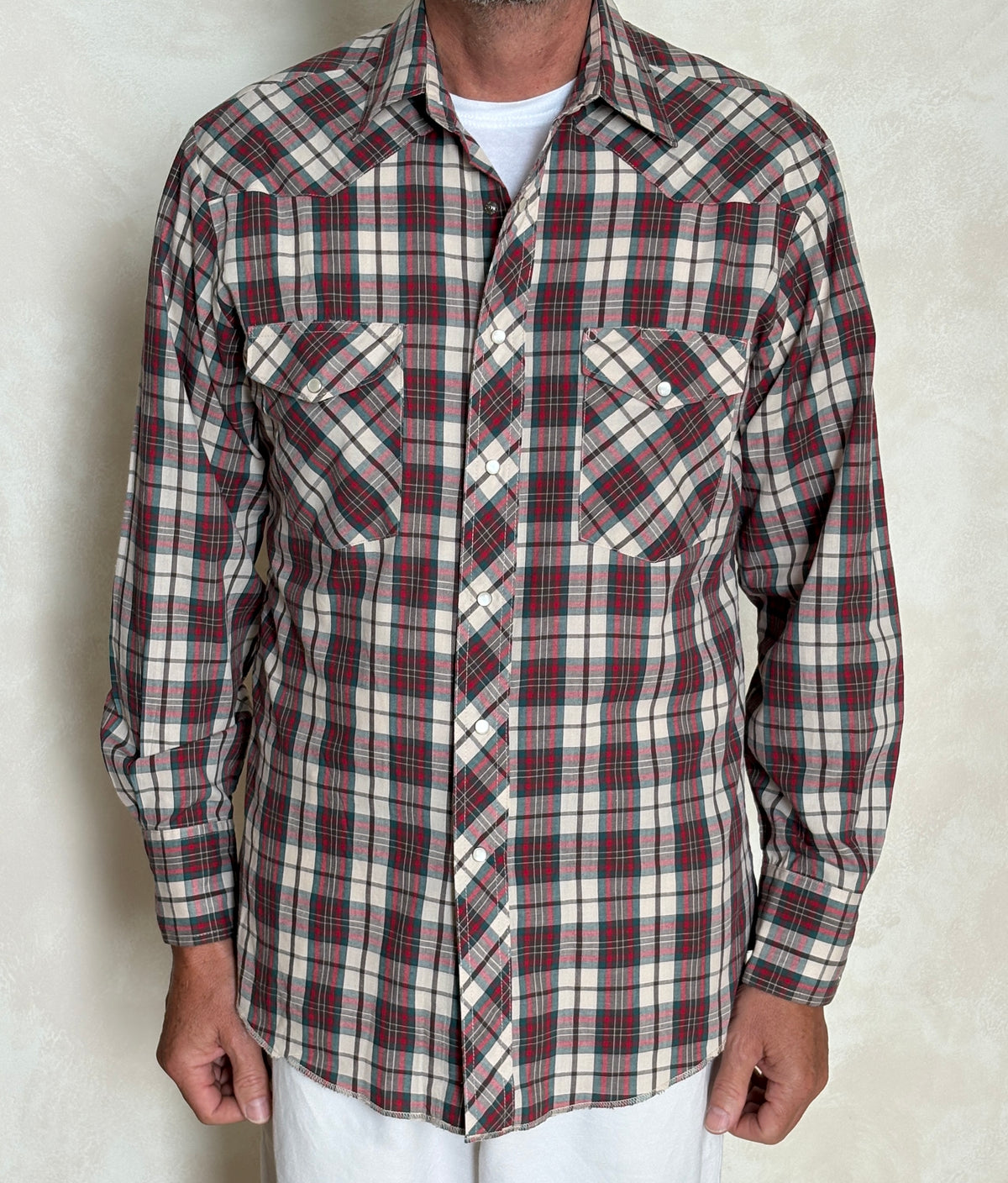 Vintage Rustler Western Plaid Shirt — X-Long Tails — Size Medium