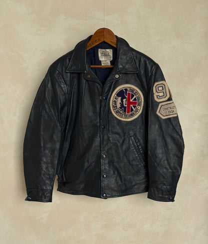 Size 42US / 52EU Vintage 1990 Loyalist College Varsity Leather Jacket — Construction Engineering Program — Made in Canada-AJ357 Studio