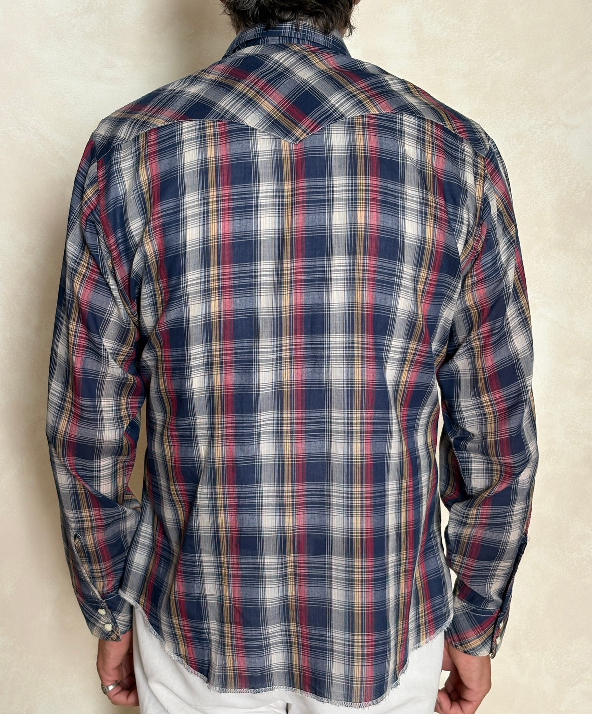 Vintage Wrangler Western Plaid Shirt — Pearl Snap — Size Large made in USA