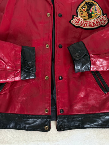 Size 42US / 52EU Vintage 1970s Sunbeam Varsity Leather Jacket — Red & Black Canadian Sports Bomber —-AJ357 Studio