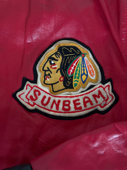 Size 42US / 52EU Vintage 1970s Sunbeam Varsity Leather Jacket — Red & Black Canadian Sports Bomber —-AJ357 Studio
