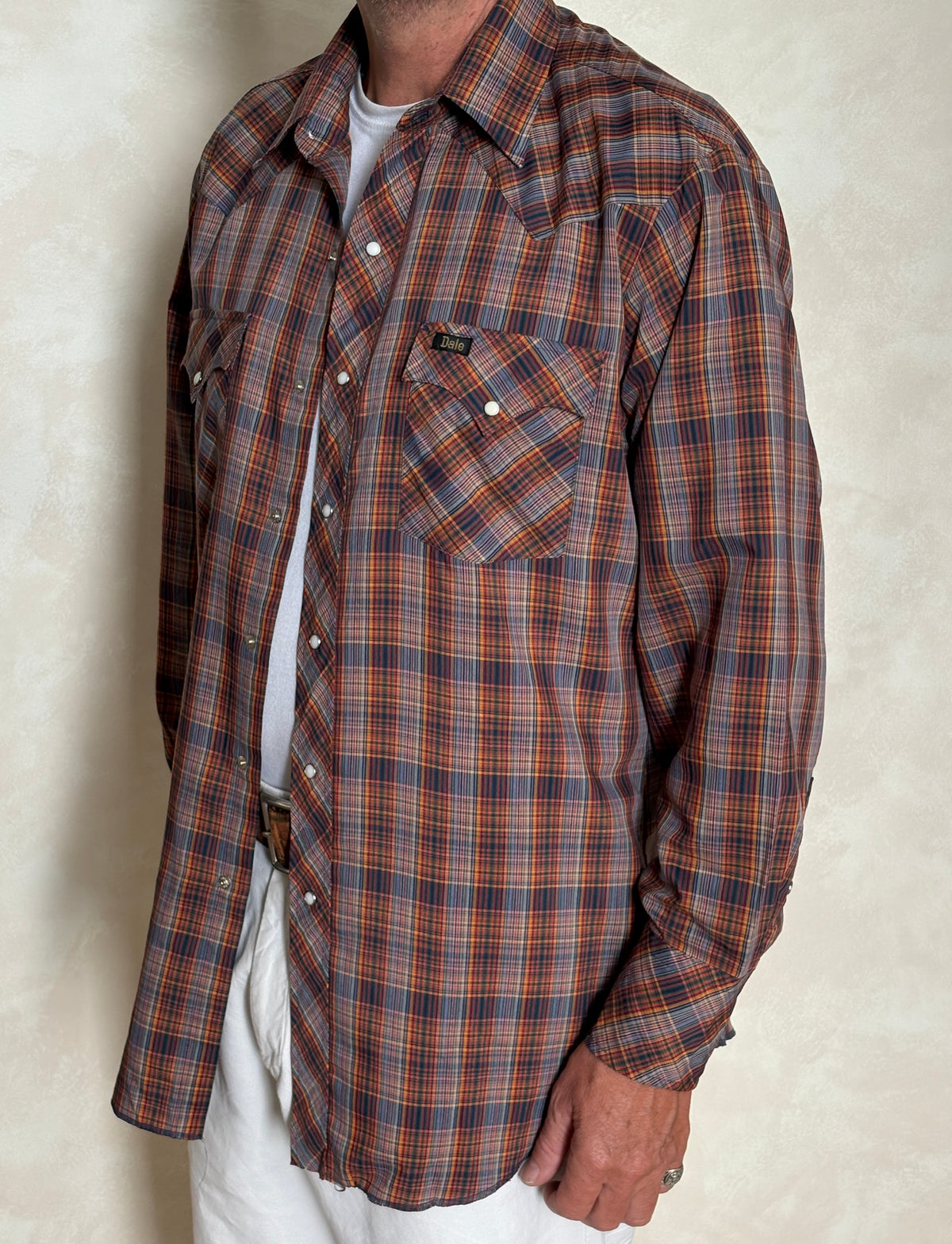 Vintage Dale Western Plaid Shirt — Pearl Snap — Size Large MADE IN USA