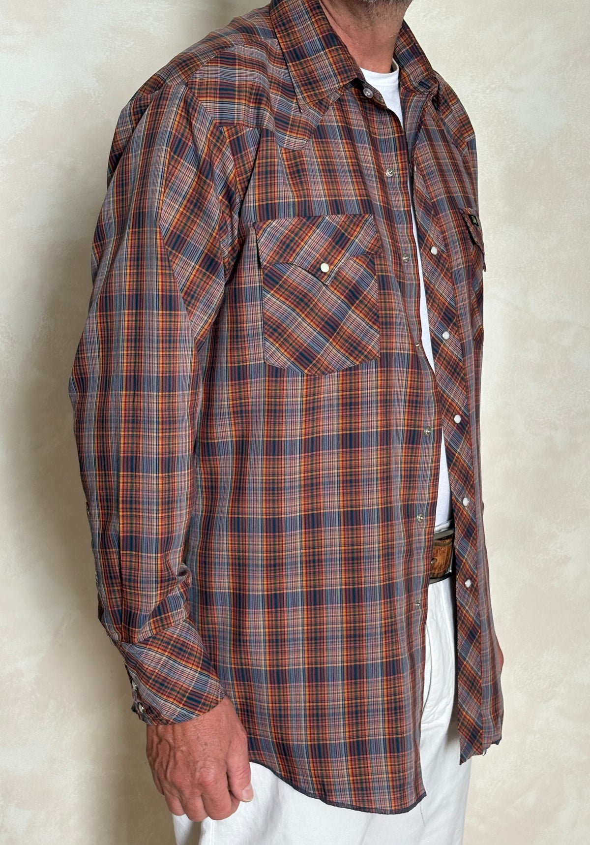 Vintage Dale Western Plaid Shirt — Pearl Snap — Size Large MADE IN USA