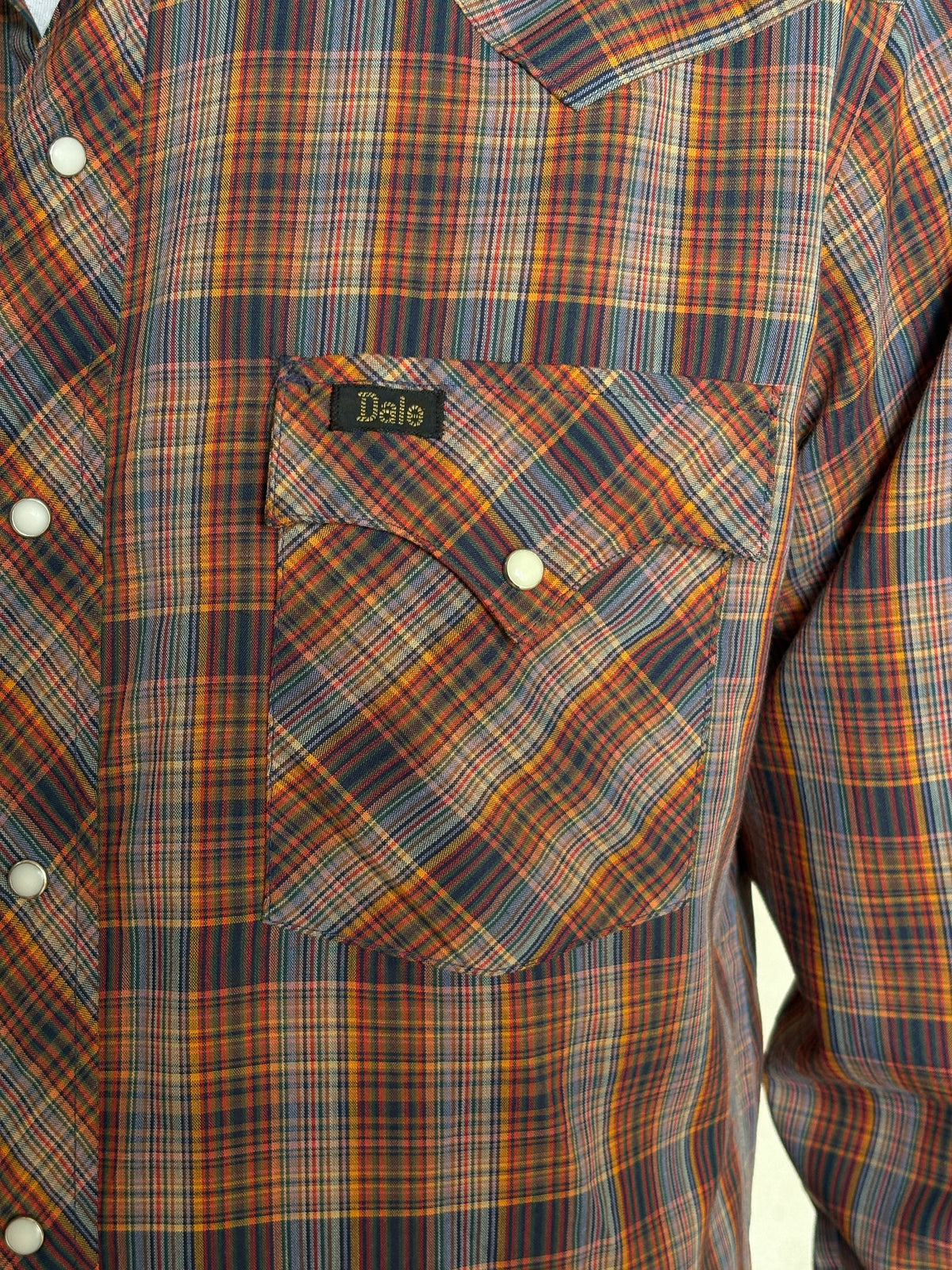 Vintage Dale Western Plaid Shirt — Pearl Snap — Size Large MADE IN USA