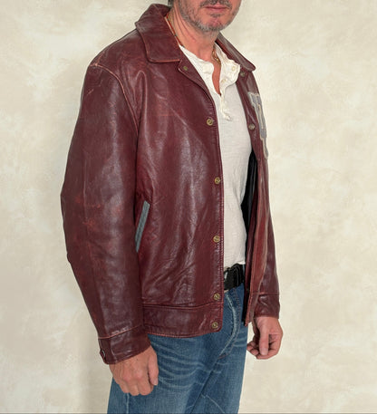 Size 44US / 54EU Vintage University of Ottawa Varsity Jacket — Maroon Leather Bomber — Canadian College Jacket 1970s-AJ357 Studio