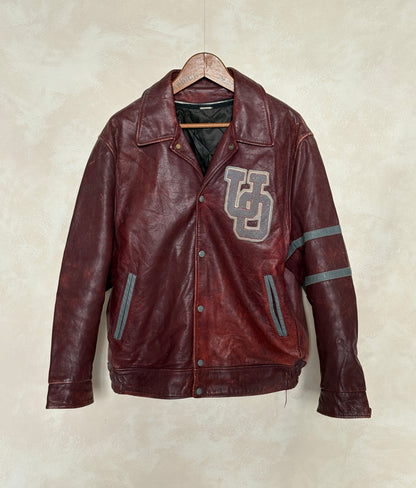 Size 44US / 54EU Vintage University of Ottawa Varsity Jacket — Maroon Leather Bomber — Canadian College Jacket 1970s-AJ357 Studio