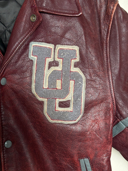 Size 44US / 54EU Vintage University of Ottawa Varsity Jacket — Maroon Leather Bomber — Canadian College Jacket 1970s-AJ357 Studio