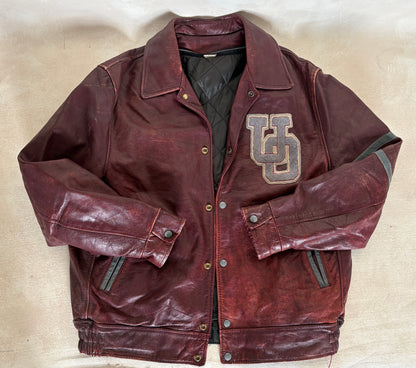 Size 44US / 54EU Vintage University of Ottawa Varsity Jacket — Maroon Leather Bomber — Canadian College Jacket 1970s-AJ357 Studio