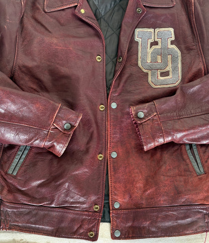 Size 44US / 54EU Vintage University of Ottawa Varsity Jacket — Maroon Leather Bomber — Canadian College Jacket 1970s-AJ357 Studio