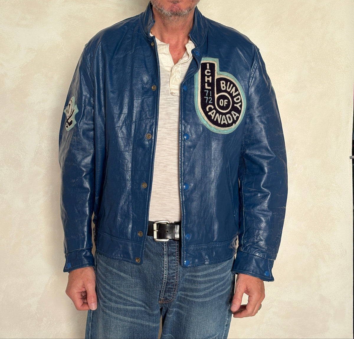 Size 44US / 54EU Vintage 1970s Bundy of Canada Hockey Jacket — ICHL 71-72 Varsity Leather Bomber — Rare Canadian Sports Collectible-AJ357 Studio