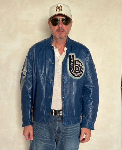 Size 44US / 54EU Vintage 1970s Bundy of Canada Hockey Jacket — ICHL 71-72 Varsity Leather Bomber — Rare Canadian Sports Collectible-AJ357 Studio