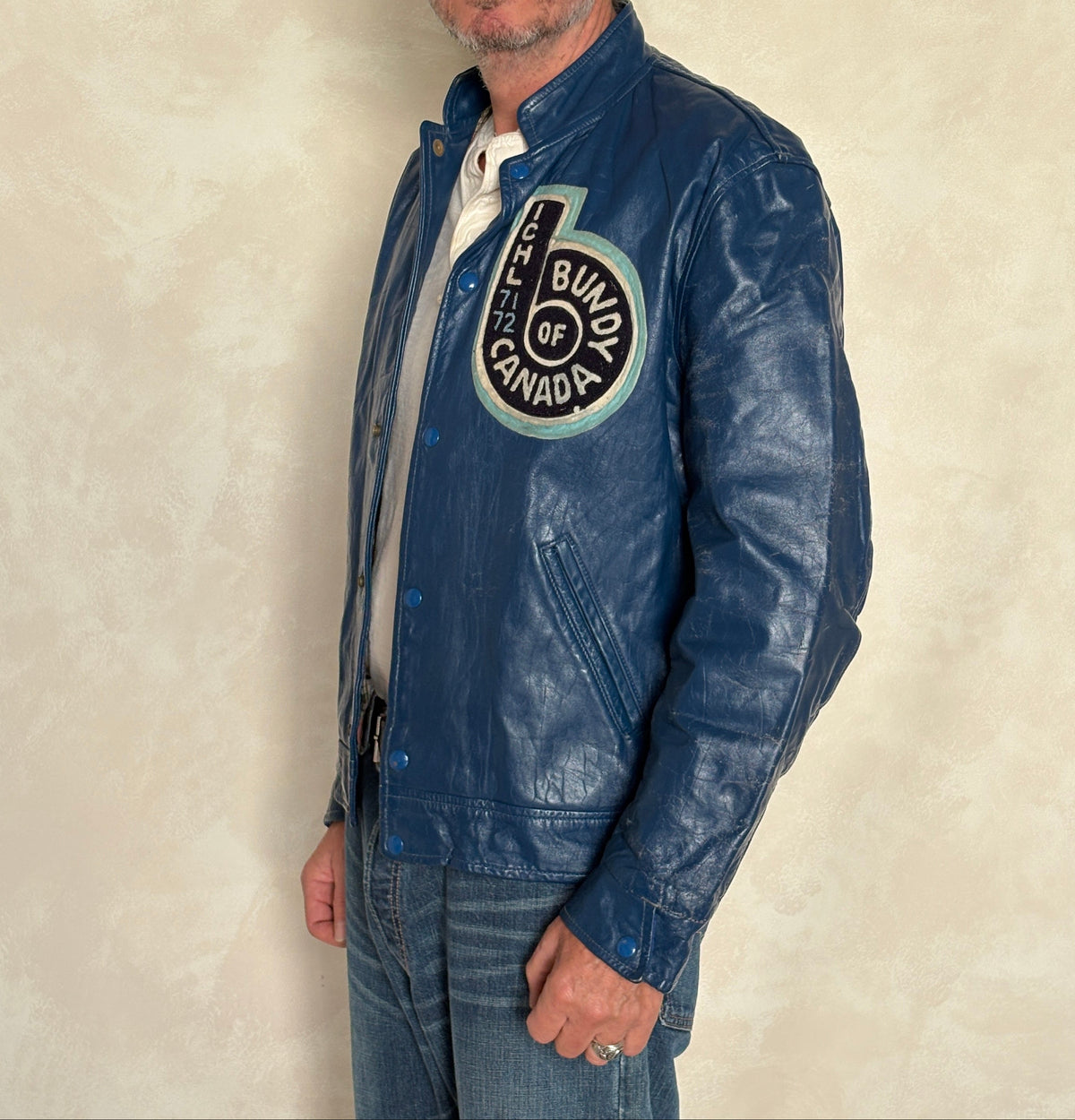 Size 44US / 54EU Vintage 1970s Bundy of Canada Hockey Jacket — ICHL 71-72 Varsity Leather Bomber — Rare Canadian Sports Collectible-AJ357 Studio