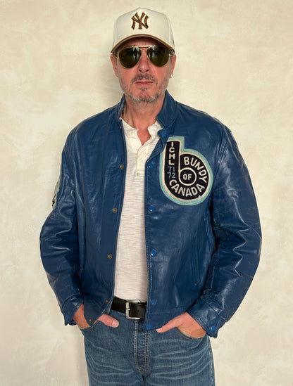 Size 44US / 54EU Vintage 1970s Bundy of Canada Hockey Jacket — ICHL 71-72 Varsity Leather Bomber — Rare Canadian Sports Collectible-AJ357 Studio