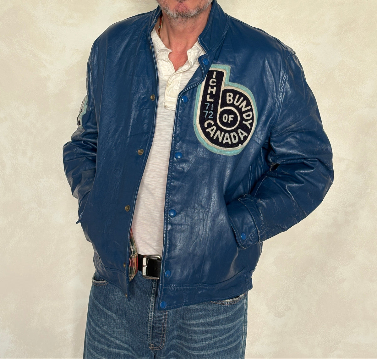 Size 44US / 54EU Vintage 1970s Bundy of Canada Hockey Jacket — ICHL 71-72 Varsity Leather Bomber — Rare Canadian Sports Collectible-AJ357 Studio