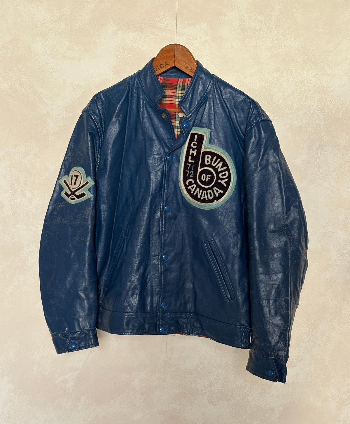 Size 44US / 54EU Vintage 1970s Bundy of Canada Hockey Jacket — ICHL 71-72 Varsity Leather Bomber — Rare Canadian Sports Collectible-AJ357 Studio