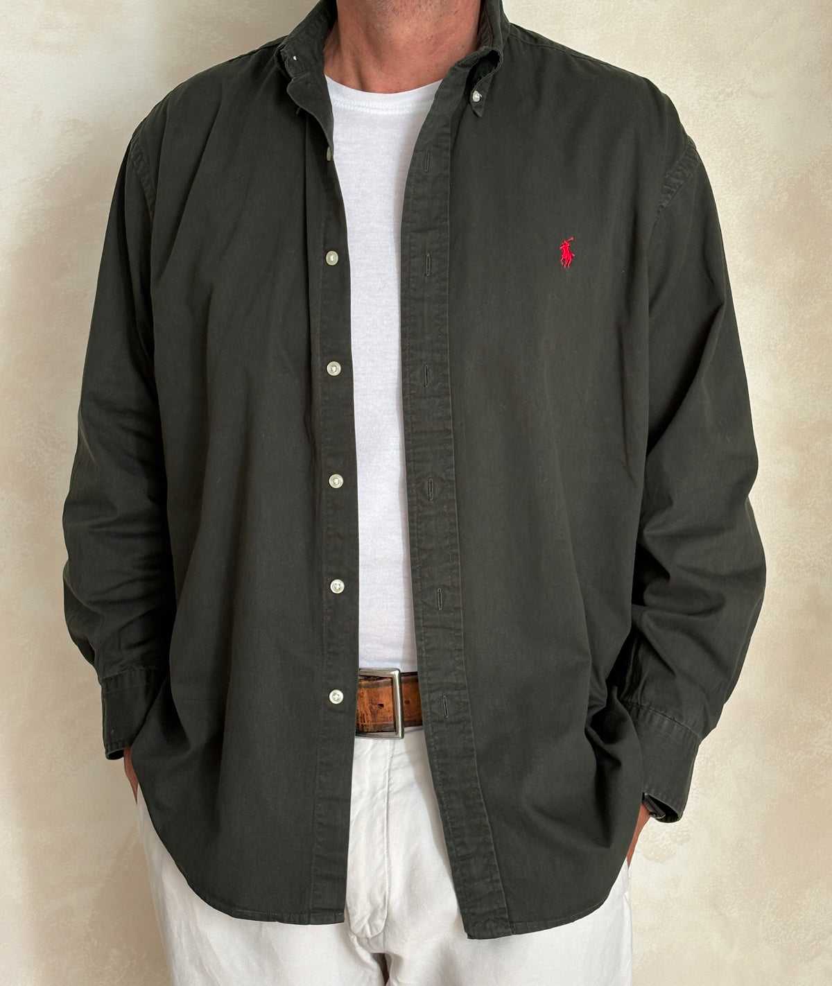 Vintage Ralph Lauren Blake Olive Green Shirt — 100% Cotton — Size Medium