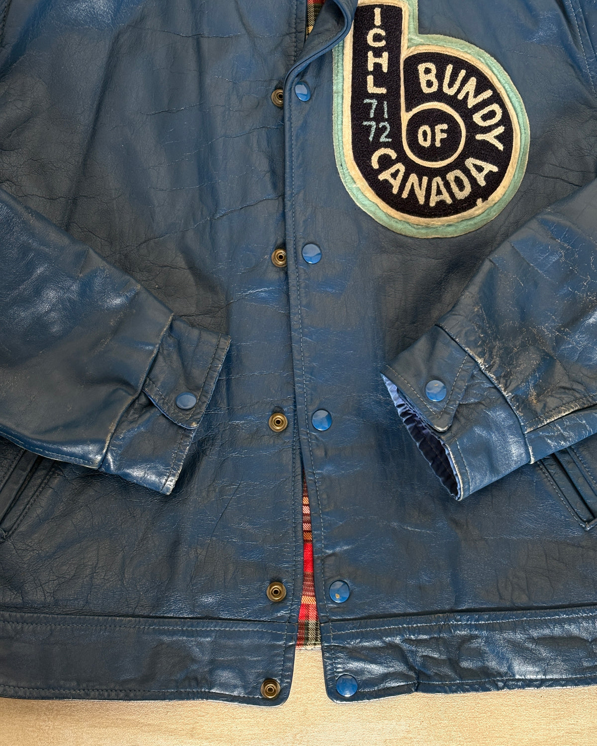 Size 44US / 54EU Vintage 1970s Bundy of Canada Hockey Jacket — ICHL 71-72 Varsity Leather Bomber — Rare Canadian Sports Collectible-AJ357 Studio