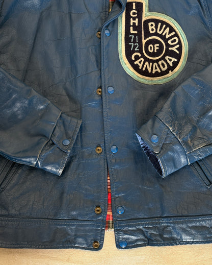 Size 44US / 54EU Vintage 1970s Bundy of Canada Hockey Jacket — ICHL 71-72 Varsity Leather Bomber — Rare Canadian Sports Collectible-AJ357 Studio