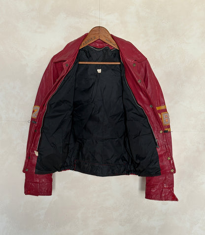 Size 38US / 48EU. Vintage 1970s Redmen Leather Varsity Jacket — St. Boniface College Style — Canadian Sports Team Bomber #29 SB Patch-AJ357 Studio