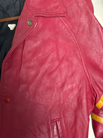 Size 38US / 48EU. Vintage 1970s Redmen Leather Varsity Jacket — St. Boniface College Style — Canadian Sports Team Bomber #29 SB Patch-AJ357 Studio