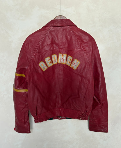 Size 38US / 48EU. Vintage 1970s Redmen Leather Varsity Jacket — St. Boniface College Style — Canadian Sports Team Bomber #29 SB Patch-AJ357 Studio