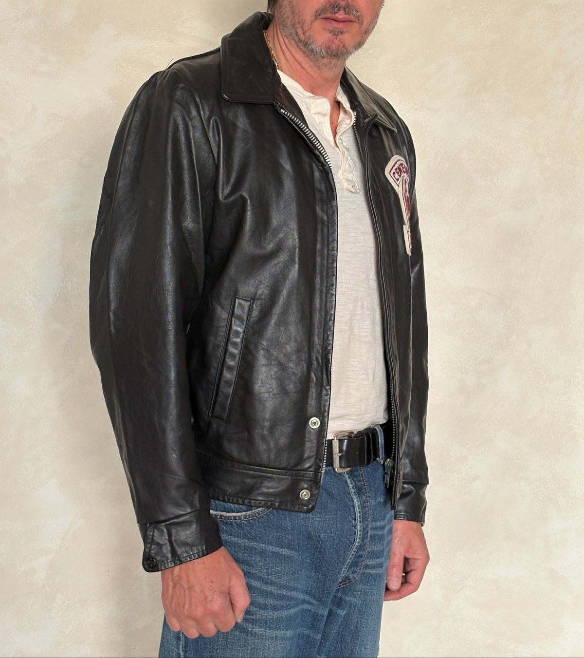 Vintage black 1970s Centennial College Leather Varsity Jacket – Designed in Canada, Size 40US / 50EU-AJ357 Studio