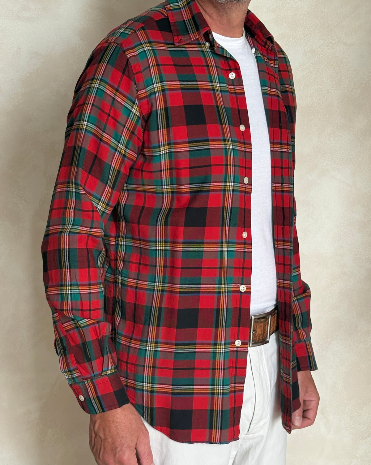 Vintage Ralph Lauren Classic Fit Navy Tartan Plaid Shirt — 100% Cotton — Size Large