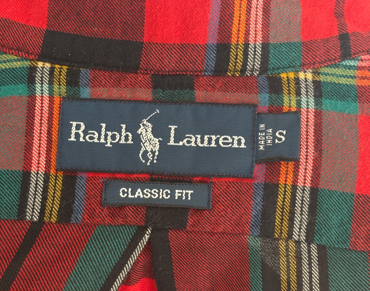 Vintage Ralph Lauren Classic Fit Navy Tartan Plaid Shirt — 100% Cotton — Size Large