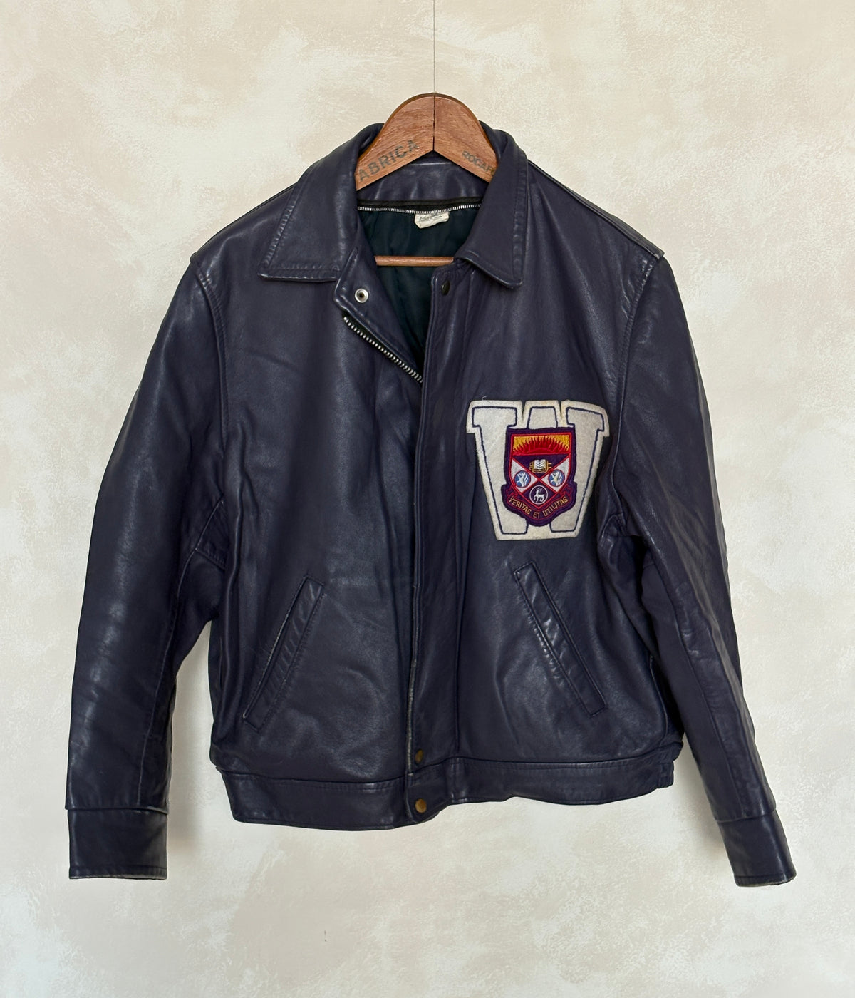 Vintage 1970s Western University Leather Varsity Jacket – Purple Letterman Bomber, Canadian College Style, Size 42US / 52EU Made in Canada-AJ357 Studio