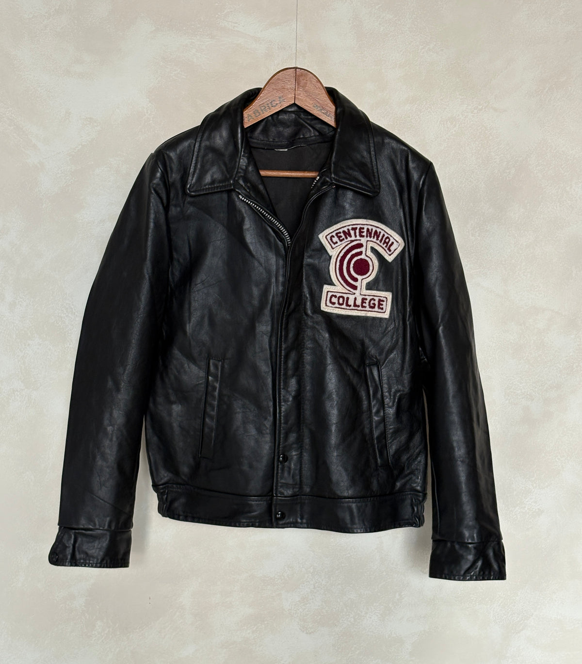Vintage black 1970s Centennial College Leather Varsity Jacket – Designed in Canada, Size 40US / 50EU-AJ357 Studio