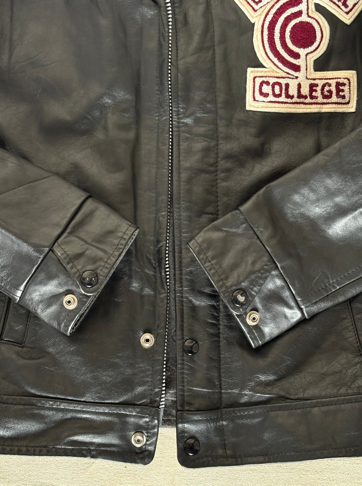 Vintage black 1970s Centennial College Leather Varsity Jacket – Designed in Canada, Size 40US / 50EU-AJ357 Studio