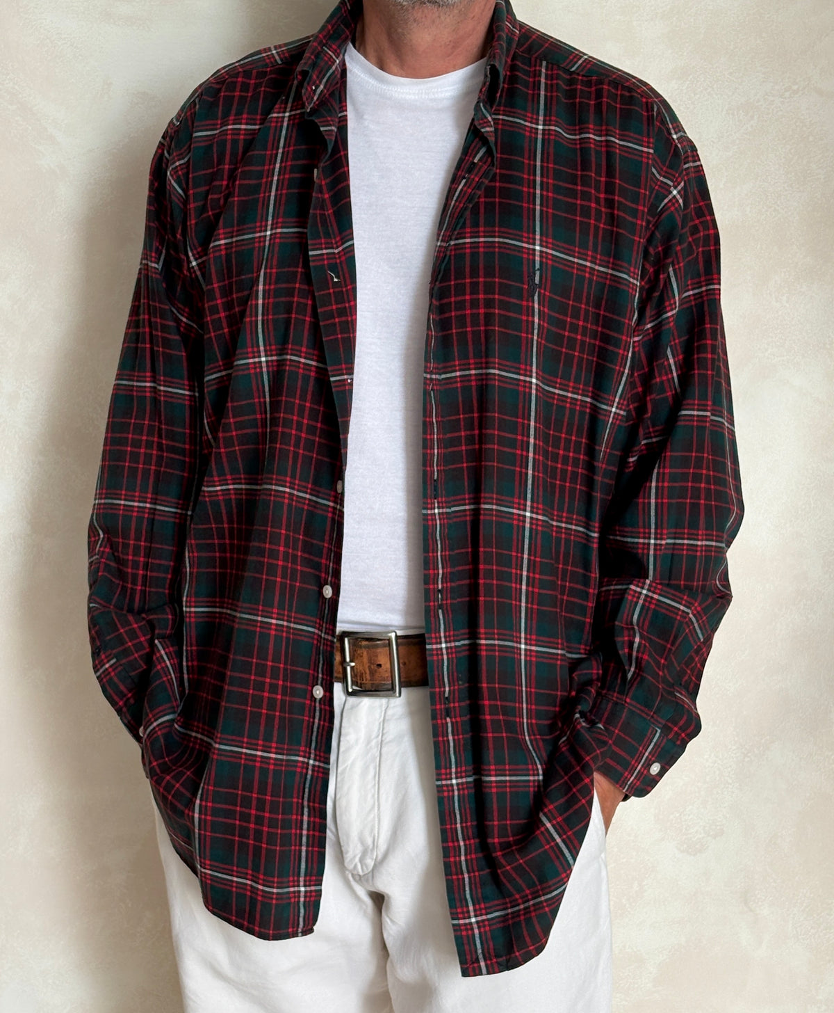 Vintage Ralph Lauren Blake Green Tartan Plaid Shirt — 100% Cotton — Size Large