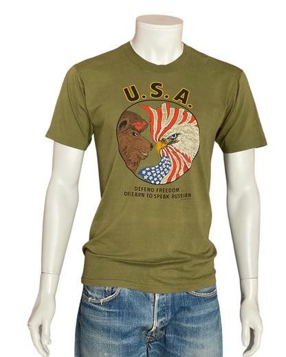 Size L. 1985 Vintage T-Shirt with Cold War Graphic-AJ357 Studio