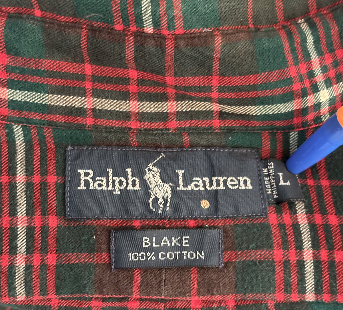 Vintage Ralph Lauren Blake Green Tartan Plaid Shirt — 100% Cotton — Size Large