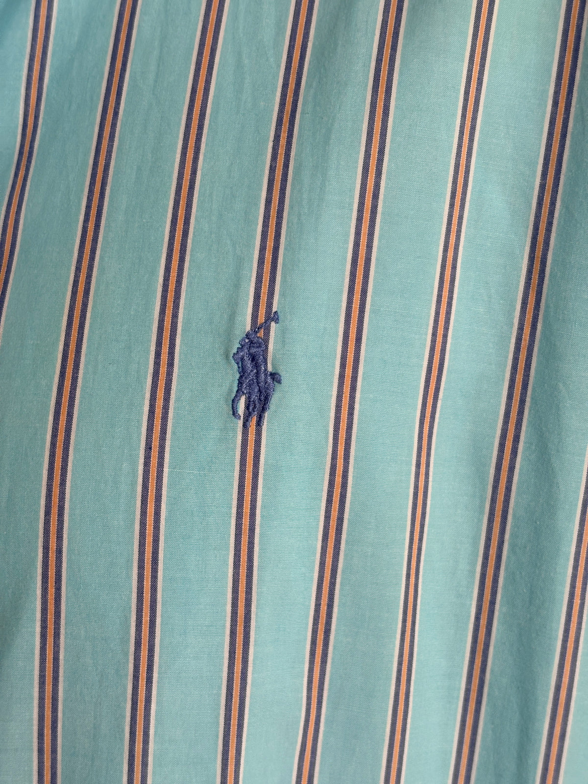 Vintage Ralph Lauren Classic Fit Turquoise Striped Shirt — 100% Cotton — Size Medium