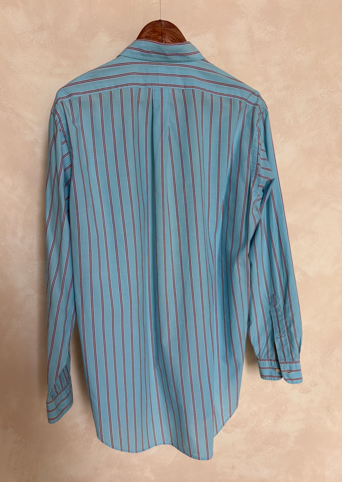 Vintage Ralph Lauren Classic Fit Turquoise Striped Shirt — 100% Cotton — Size Medium