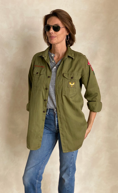 Vintage 60s Boy Scouts of America Shirt – 100% Cotton Work Shirt Made in USA – Size Medium