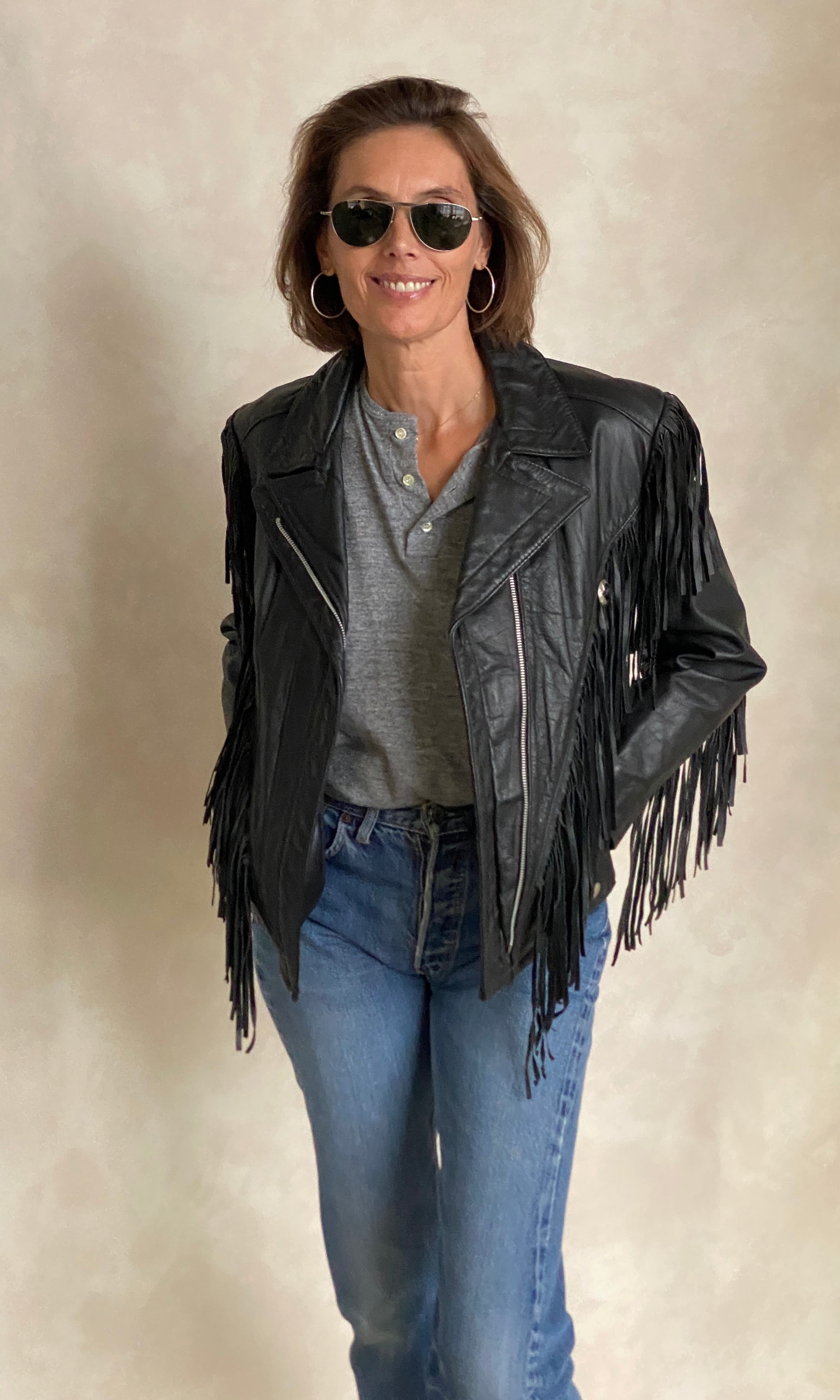 Size Small. Vintage leather fringe motorcycle jacket Made in USA - USA Vintage Bcn