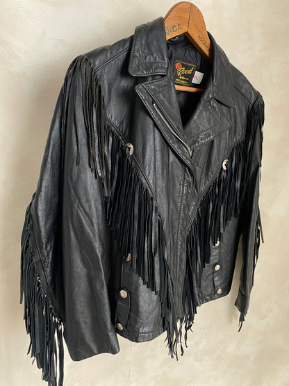 Size Small. Vintage leather fringe motorcycle jacket Made in USA-AJ357 Studio