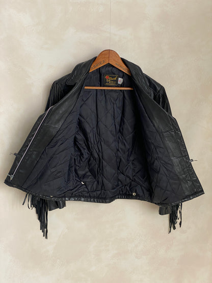 Size Small. Vintage leather fringe motorcycle jacket Made in USA-AJ357 Studio